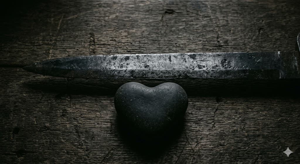 The kanji 忍 showing the blade 刃 placed over the heart 心