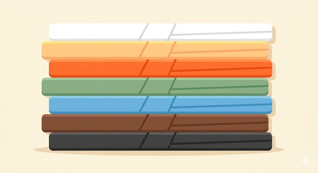 Folded martial arts belts arranged from white to black showing rank progression